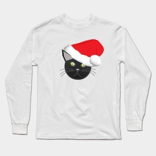 Christmas Kitty Cat Wearing a Santa Hat (White Background) Long Sleeve T-Shirt